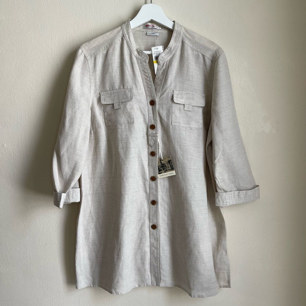 NWT Van Heusen Studio Cream Linen Shirt size L